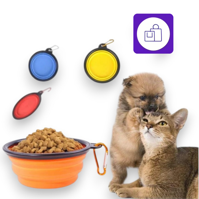 Tigela Dobrável de Silicone 2 em 1 para Pets