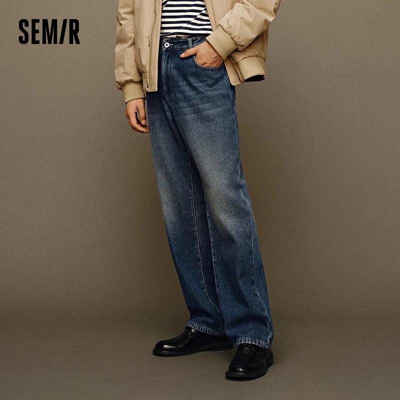 Jeans SEMIR Masculino 2024 Inverno Novo Clássico Estilo Hong Kong Retro Moda Calça Reta Longa