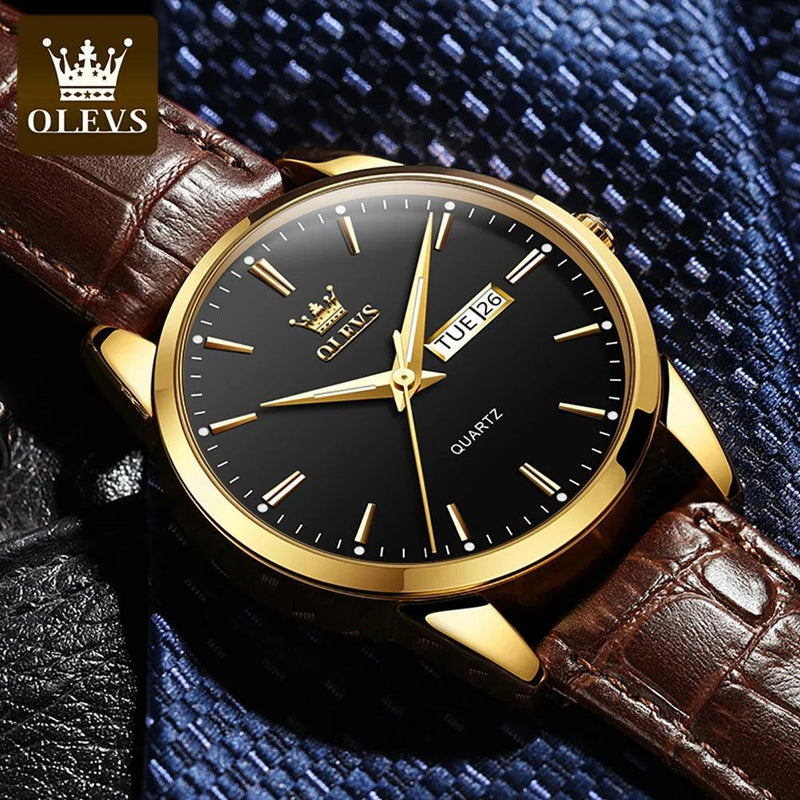 OLEVS 6898 - Relógio Masculino de Luxo: Couro, Quartzo, e Calendário