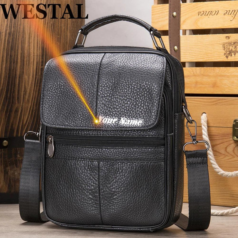 WESTAL 100% couro genuíno bolsa masculina