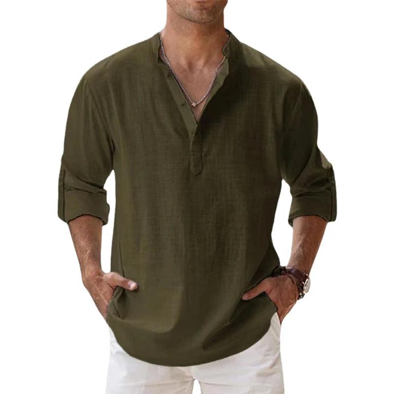 Novas camisas de linho de algodão para homens camisas