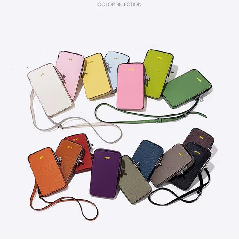 Bolsa de telefone de design de luxo feminina portátil de couro genuíno