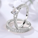 Conjunto de anéis femininos de luxo com 2 peças
