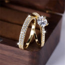 Conjunto de anéis femininos de luxo com 2 peças
